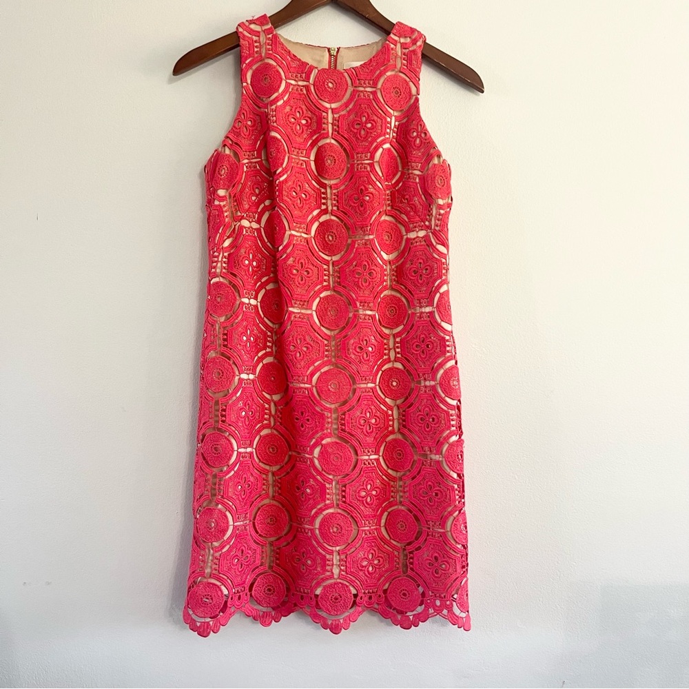 Eliza J Nordstrom Coral Eyelet Sheath Dress Cocktail Semi Formal Layered Sz 2 P